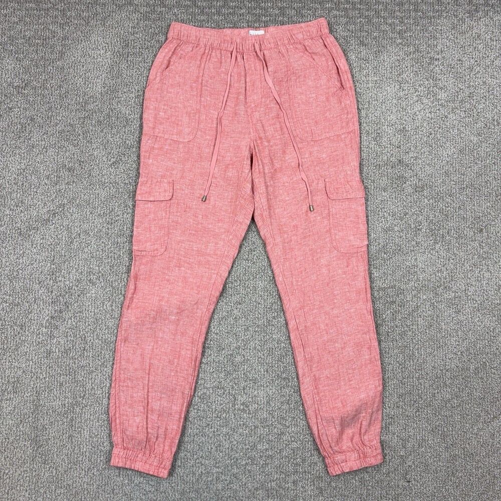 Nicole Miller Pants Womens Medium Pink Linen Jogger Cargo Pockets Travel Lounge